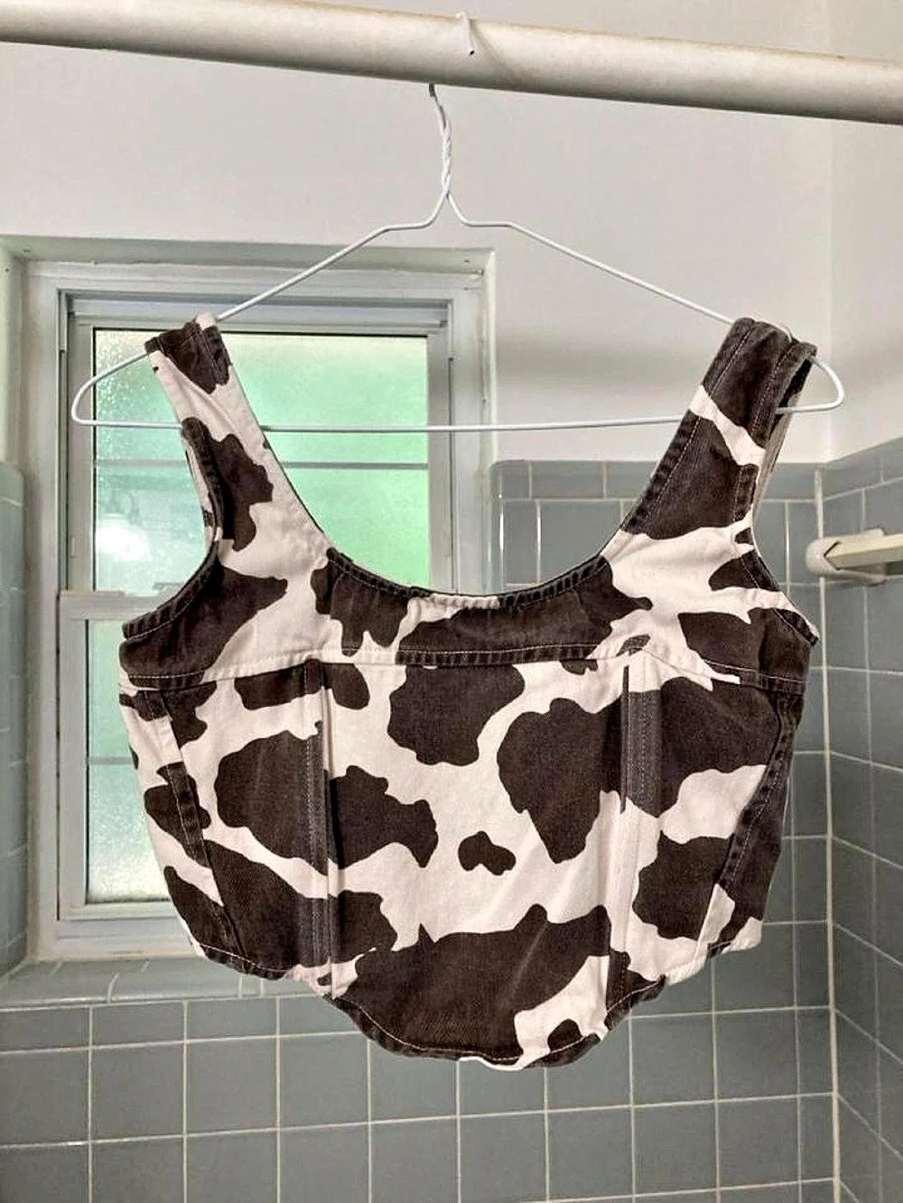 Lone Star Cow Print Denim Corset Crop Top
